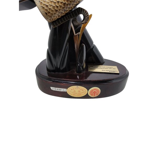 Vintage Hainan Natural Hand Carved Sculpted Twin Bird On A Log Of Ox Horn - Picture 9 of 9